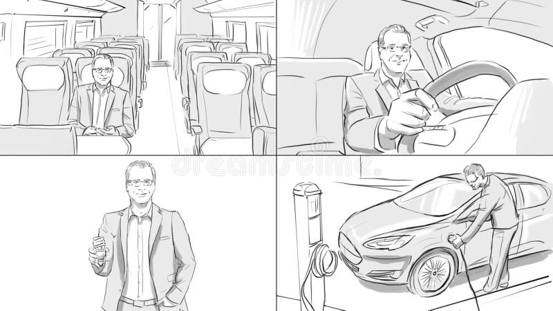 Storyboard With A Man In Different Transport Stock Illustration Illustration Of Interior Electrocar 96392171