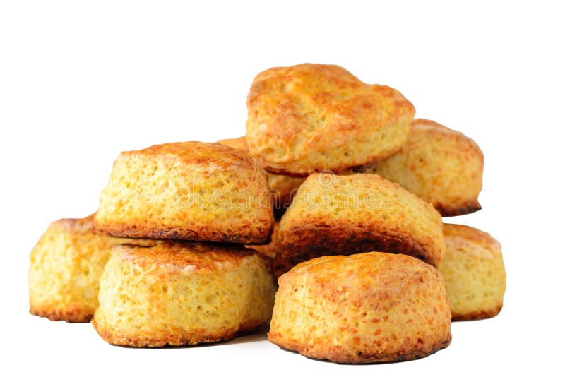 Stos domowej roboty Angielscy serowi babeczek scones na białym tle fotografia stock
