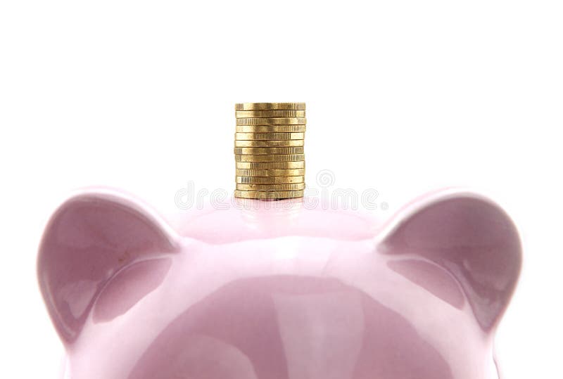 Stos euro monety na wierzchołku prosiątko bank obrazy royalty free Stos euro monety na wierzchołku prosiątko bank obrazy royalty free