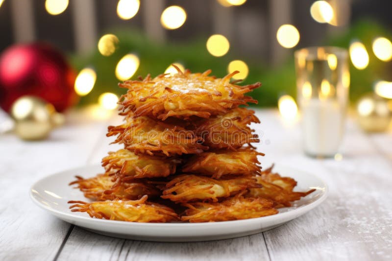 Stos latkes na białej płycie dla hanukkah royalty ilustracja