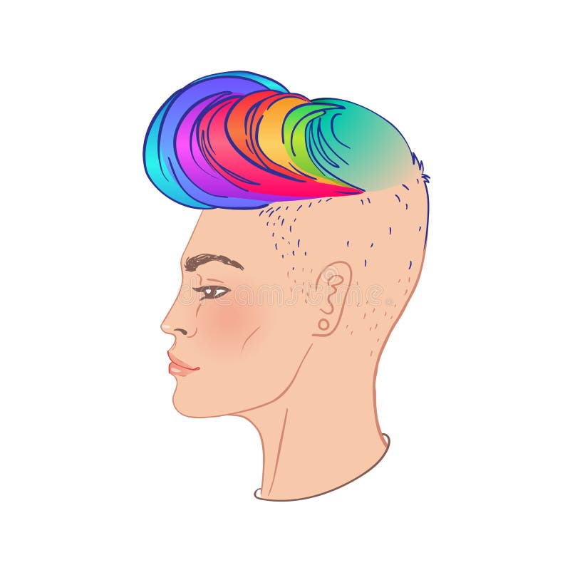 LGBT person with rainbow hair. Non binary caucasian person. Gay Pride. LGBTQ concept. Isolated on white vector colorful illustration. Sticker, patch, t-shirt print, logo design. LGBT person with rainbow hair. Non binary caucasian person. Gay Pride. LGBTQ concept. Isolated on white vector colorful illustration. Sticker, patch, t-shirt print, logo design.
