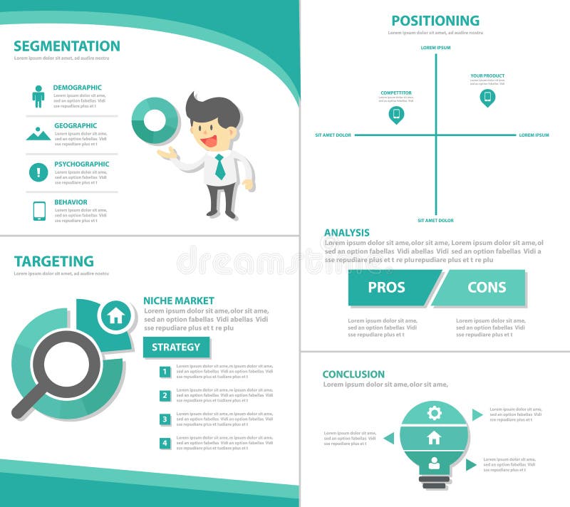 STP biznesmena Infographic elementów ikony prezentaci marketingowego szablonu płaski projekt ustawia dla reklamowej marketingowej