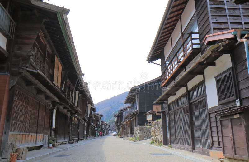 Straat Nagano Japan van het Naraijyuku de historische huis stock foto Straat Nagano Japan van het Naraijyuku de historische huis stock foto
