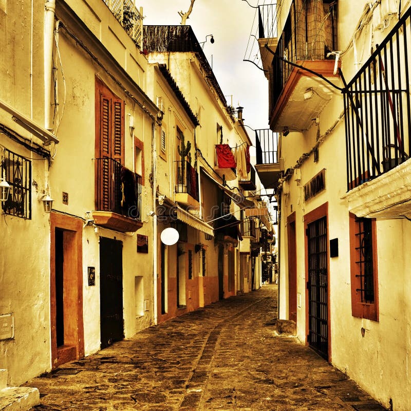 Straat van Dalt Vila, de oude stad van Ibiza-Stad, in Baleaarse Isl