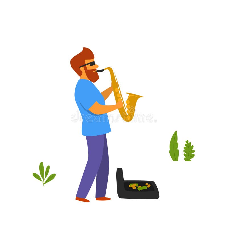 Straatmusicus het spelen saxofoon in de parkvector stock illustratie Straatmusicus het spelen saxofoon in de parkvector stock illustratie