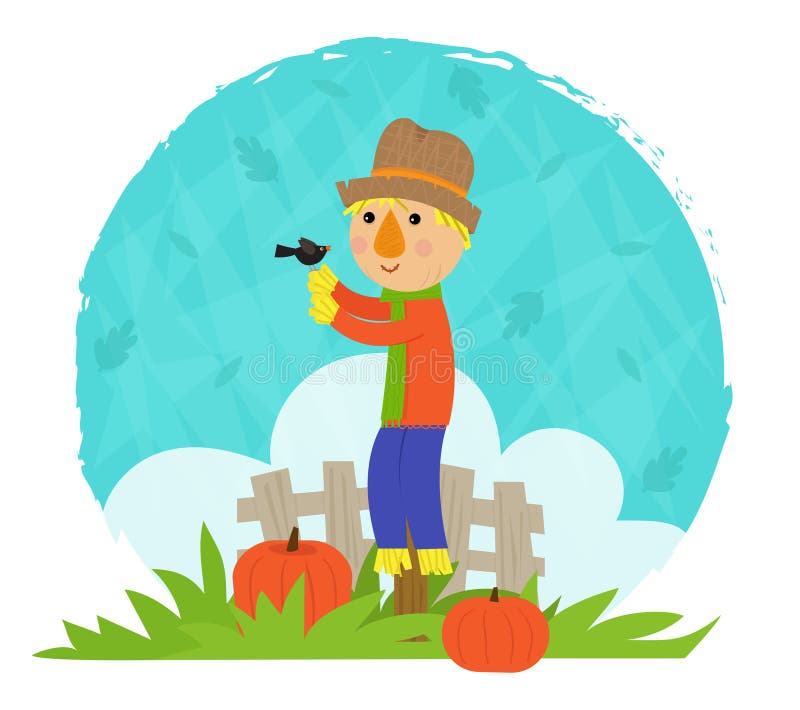 Strach na wróble Z ptakiem ilustracji Strach na wróble Z ptakiem ilustracji