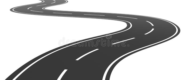 Strada asfaltata d'avvolgimento isolata contro fondo bianco illustrazione 3D illustrazione di stock Strada asfaltata d'avvolgimento isolata contro fondo bianco illustrazione 3D illustrazione di stock