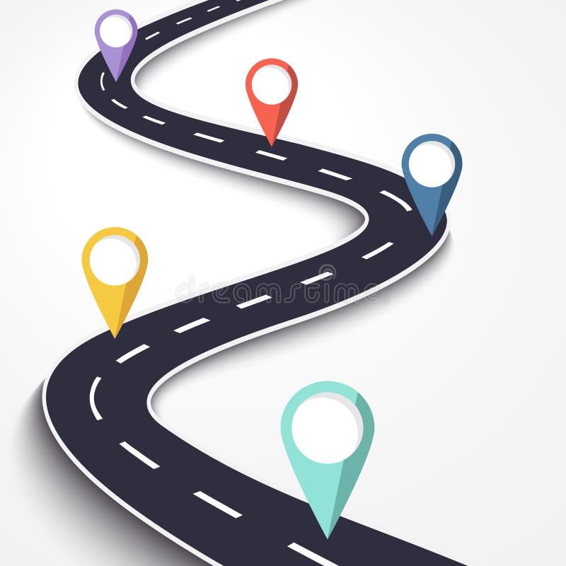 Strada di bobina su un fondo isolato bianco Modello infographic di posizione di modo di strada con il puntatore del perno royalty illustrazione gratis