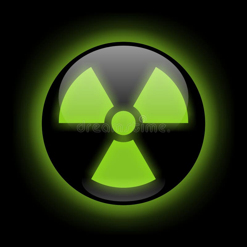 Black radiation sign with green shine over black background. Black radiation sign with green shine over black background