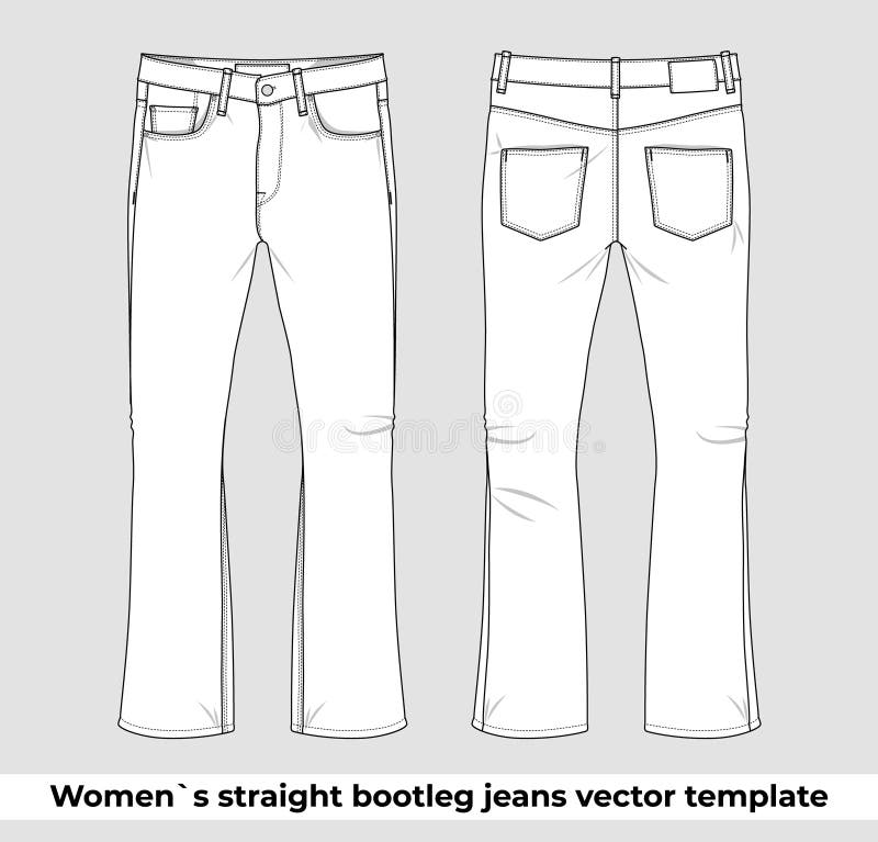 Straight Bootleg Jeans Fit Template for Female Stock Vector ...