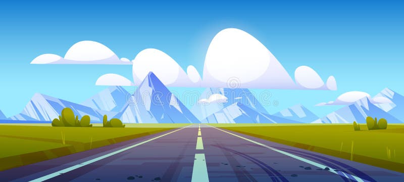 Straight Highway Disappear at Mountain Landscape Stock Vector -  Illustration of cartoon, travel: 241364952