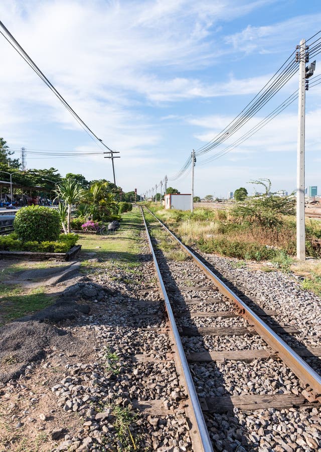 Straight Railway Tracks in the Desert Stock Image Image of horizon