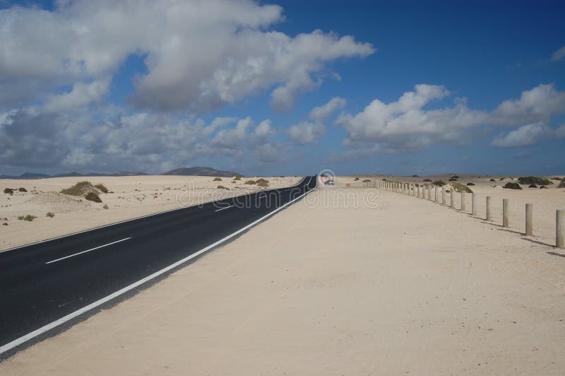 Straight road through the Correlejo sand dunes
