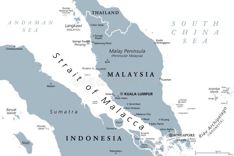 Strait Malacca Gray Political Map 281204569 