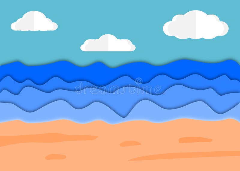 Strand en overzeese mening op de de zomerachtergrond Vector met document het concept van het besnoeiingsontwerp stock illustratie Strand en overzeese mening op de de zomerachtergrond Vector met document het concept van het besnoeiingsontwerp stock illustratie