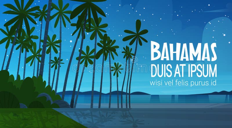 Strand för Bahamans havskust efter för sjösidalandskap för solnedgång härligt begrepp för semester för sommar royaltyfri illustrationer Strand för Bahamans havskust efter för sjösidalandskap för solnedgång härligt begrepp för semester för sommar royaltyfri illustrationer
