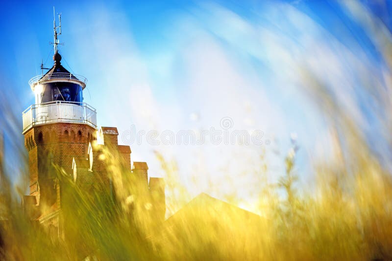 Beach grass with old lighthouse at the Baltic Sea. Beach grass with old lighthouse at the Baltic Sea