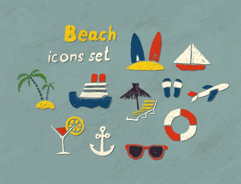 Strandhand getrokken pictogrammen stock illustratie Strandhand getrokken pictogrammen stock illustratie