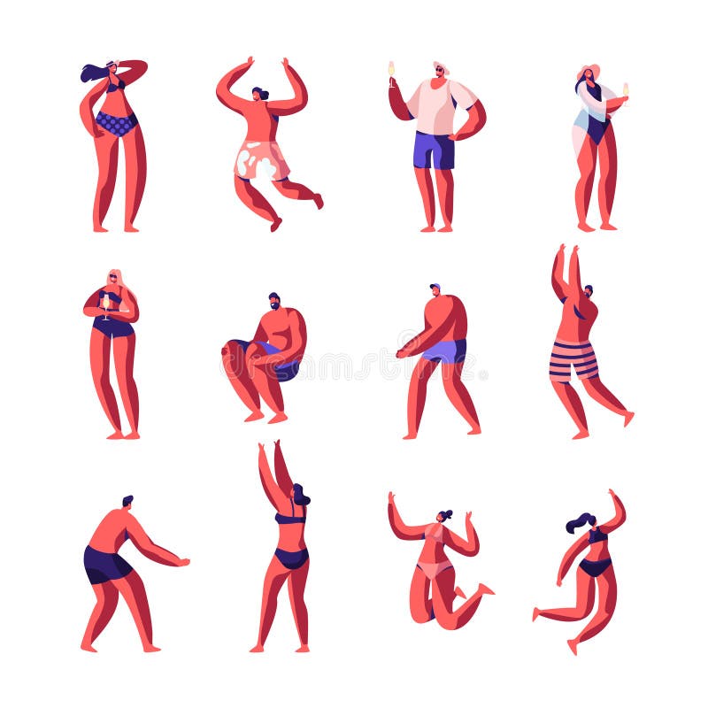 Strandpartij die Mannelijke Vrouwelijke Set van tekens ontspannen De mannen en de Vrouwen in het Zwemmen passen het Drinken Cockt stock illustratie Strandpartij die Mannelijke Vrouwelijke Set van tekens ontspannen De mannen en de Vrouwen in het Zwemmen passen het Drinken Cockt stock illustratie