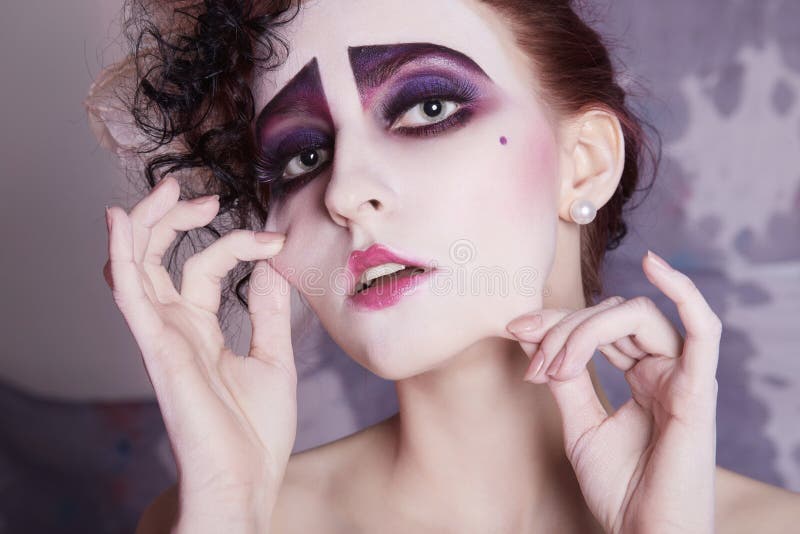 Strange Woman with Make-up on Her Face Stock Image - Image of heroine ...