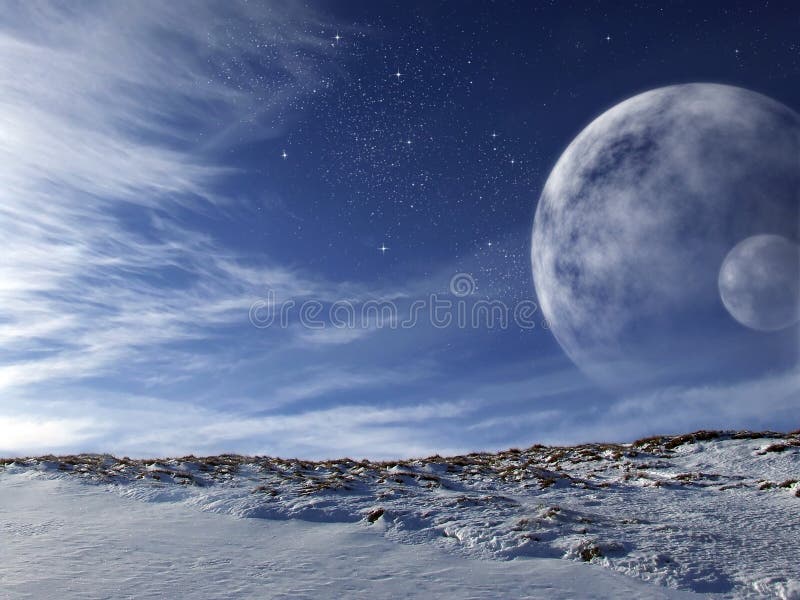 Extraterrestre escenario de extranjero Un gran meses sobre el el cielo.