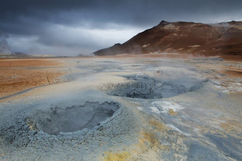 Strangelly colored mud formations at Hverarond area, Iceland