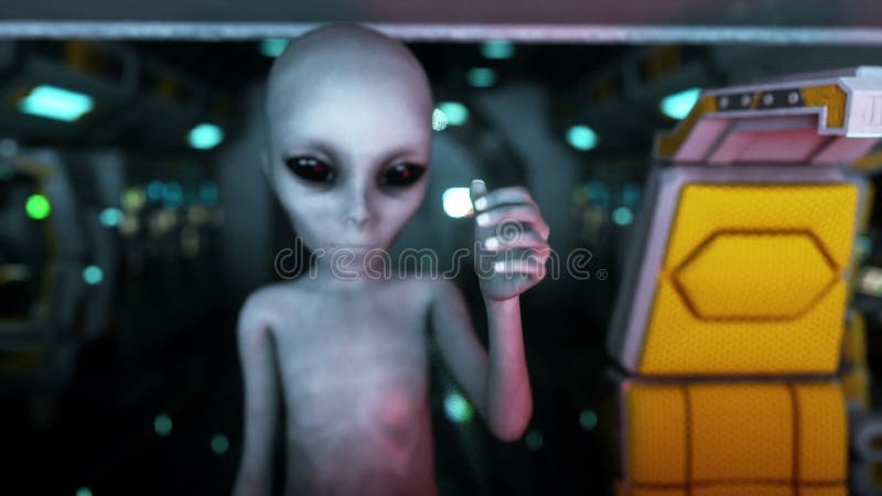 Straniero nell'astronave mano che raggiunge fuori con il pianeta della terra Concetto futuristico del UFO Animazione cinematograf