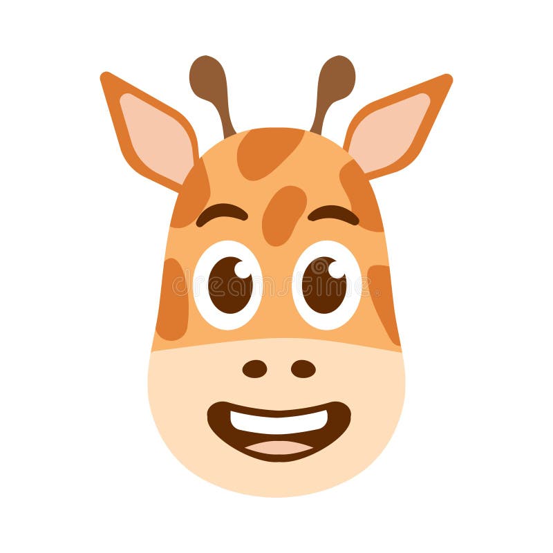 Strano viso di giraffa allegro con un grande sorriso. Testa esotica di animale maculato che ride emoji per avatar illustrazione di stock