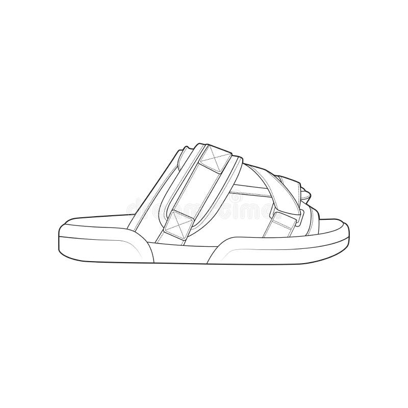 Strap Sandal Outline Drawing Vector, Strap Sandal in a Sketch Style ...