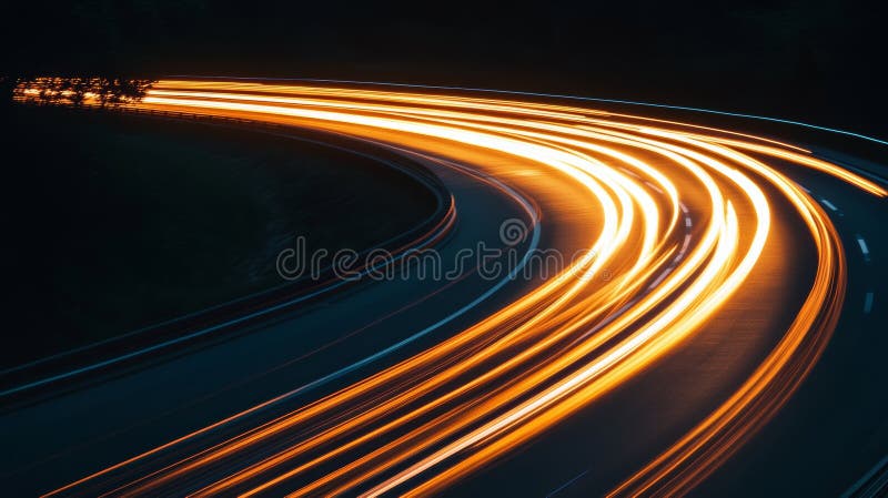 Strapazierfähige, helle Orangenpfade mit dunklem Hintergrund schaffen einen dynamischen futuristischen Effekt. AI generiert