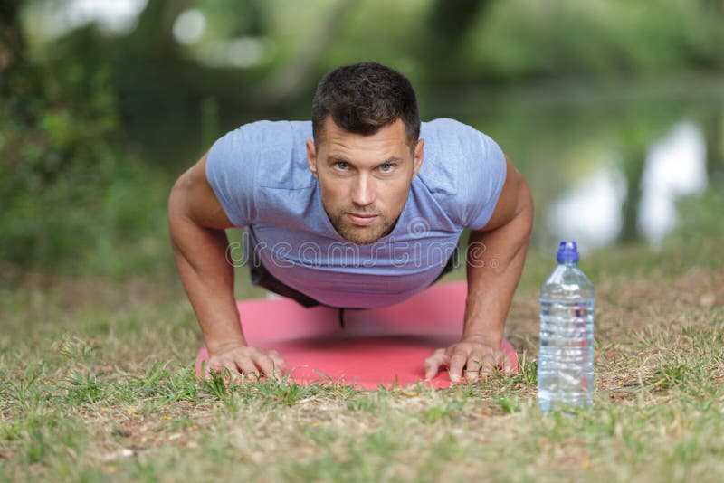 Strapping Young Lad Doing Pushups in Park Stock Photo Image of happy