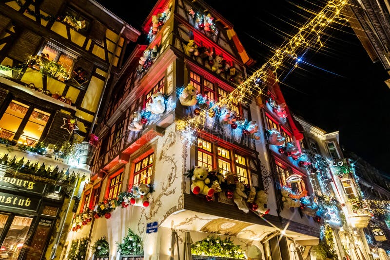 Strasbourg, France - November 24, 2018: Traditional Christmas market with handmade souvenirs