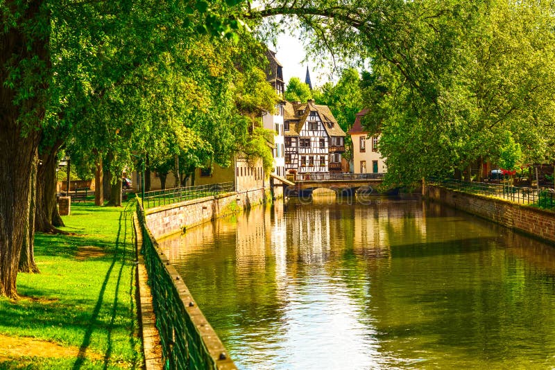 Strasbourg, water canal in Petite France area, Unesco site. Alsace. royalty free stock photos Strasbourg, water canal in Petite France area, Unesco site. Alsace. royalty free stock photos