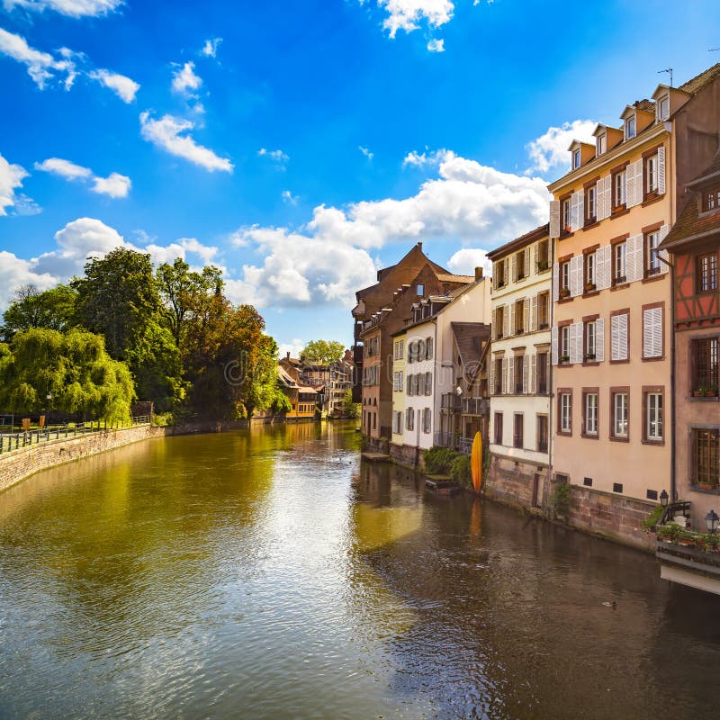 Strasbourg, water canal in Petite France area, Unesco site. Alsace. royalty free stock image Strasbourg, water canal in Petite France area, Unesco site. Alsace. royalty free stock image