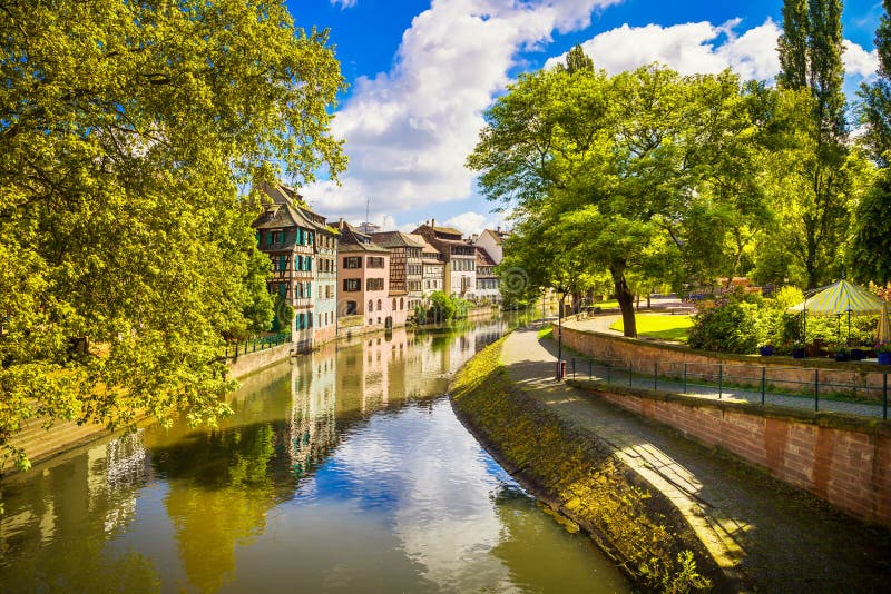 Strasbourg, water canal in Petite France area, Unesco site. Alsace. stock photography Strasbourg, water canal in Petite France area, Unesco site. Alsace. stock photography