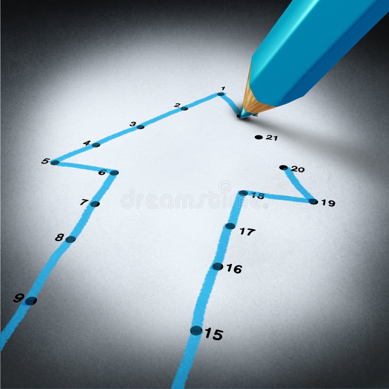 Success strategy and step by step business planning as a blue pencil drawing connection lines to connect the dots on a puzzle shaped as an arrow going up as a financial metaphor for a successful planned personal project. Success strategy and step by step business planning as a blue pencil drawing connection lines to connect the dots on a puzzle shaped as an arrow going up as a financial metaphor for a successful planned personal project.