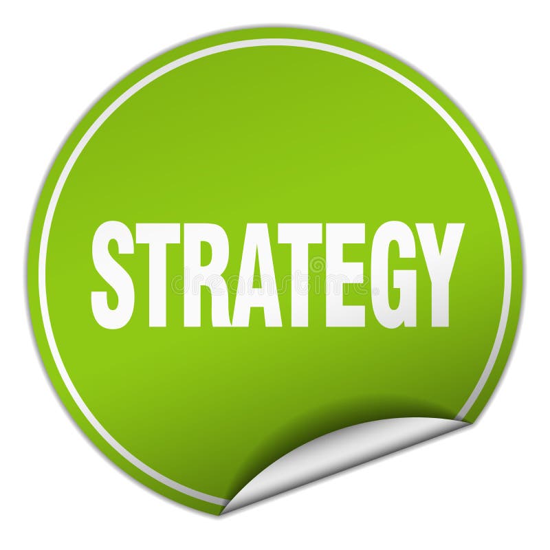 Strategiklistermärke. Rund klistermärke för strategi som isoleras på witebakgrund strategi