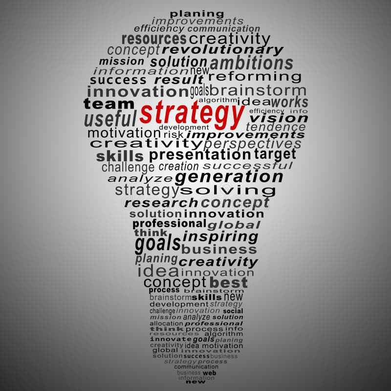 Idea Text Collage Composed in the Shape of Bulb Stock Illustration Illustration of inspire