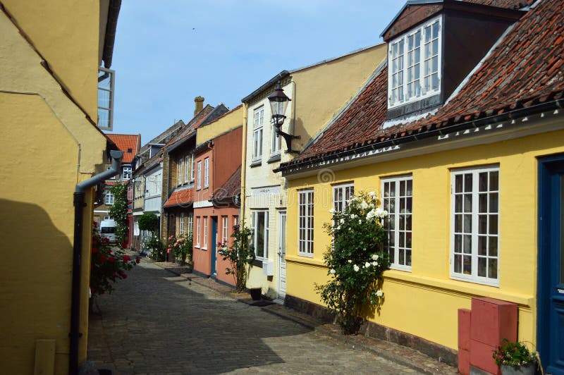 Straten van Faaborg, Denemarken royalty-vrije stock afbeelding Straten van Faaborg, Denemarken royalty-vrije stock afbeelding