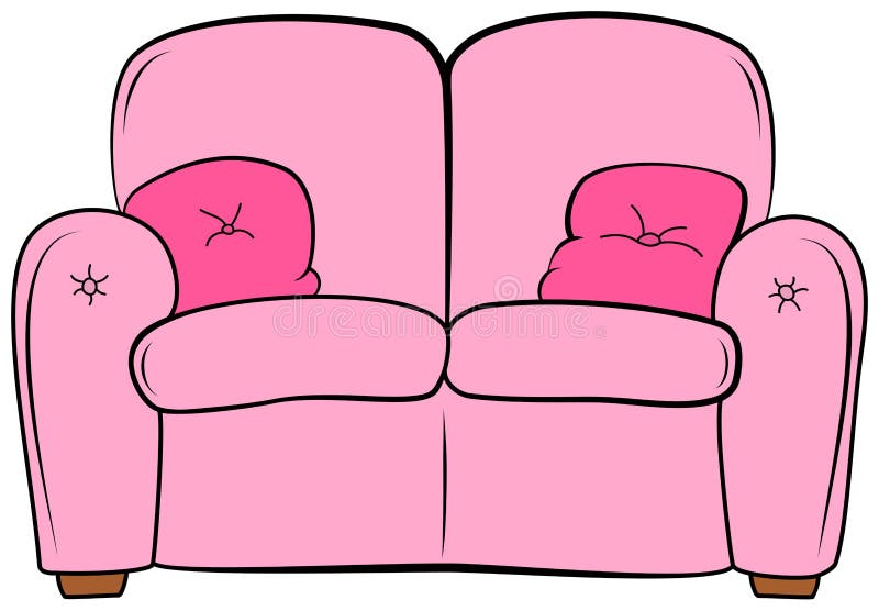 Strato del fumetto con il cuscino Sofà rosa con il clipart del cuscino