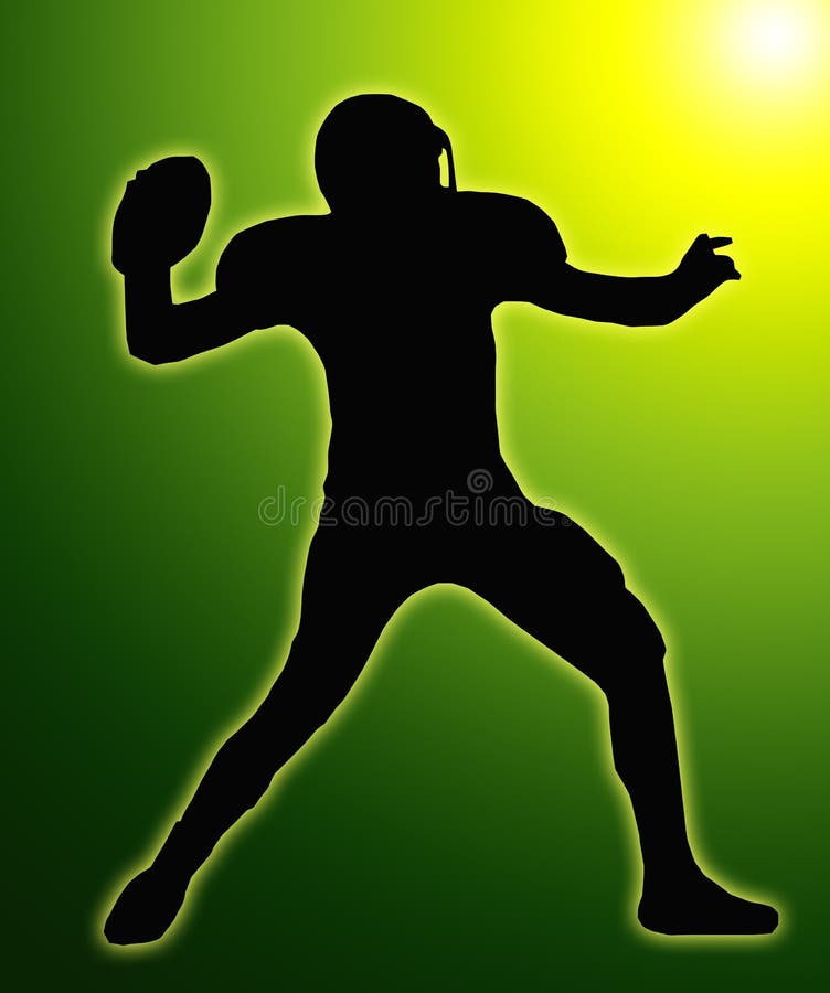 Green Glow Silhouette American Football Quarterback Aiming to Throw Ball. Green Glow Silhouette American Football Quarterback Aiming to Throw Ball