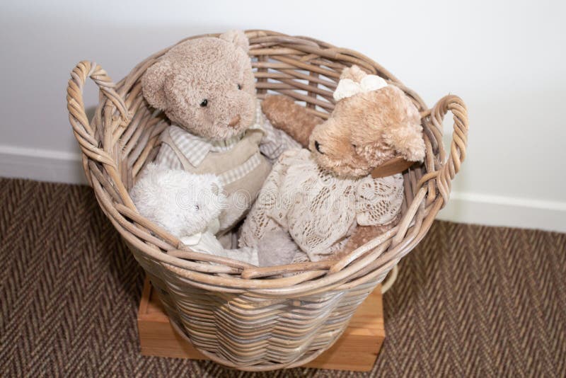 Straw Basket of Stuffed Animals Vintage Teddy Bears Stock Photo Image of furry, fashioned