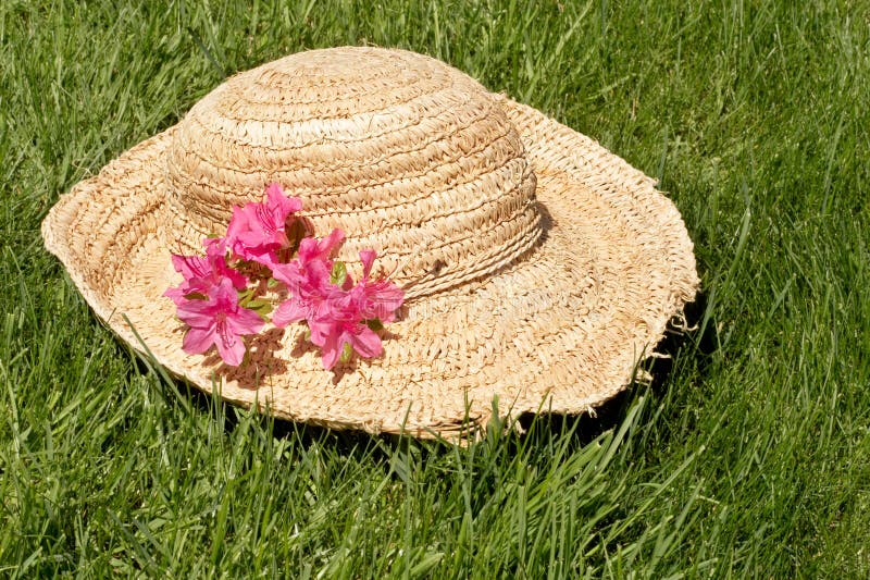 Straw Hat, Grass & Flowers Stock Image Image of green, azalea 21029191