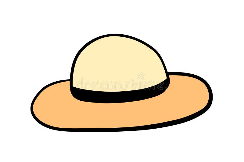 Straw hat hand drawn illustration in cartoon style. 