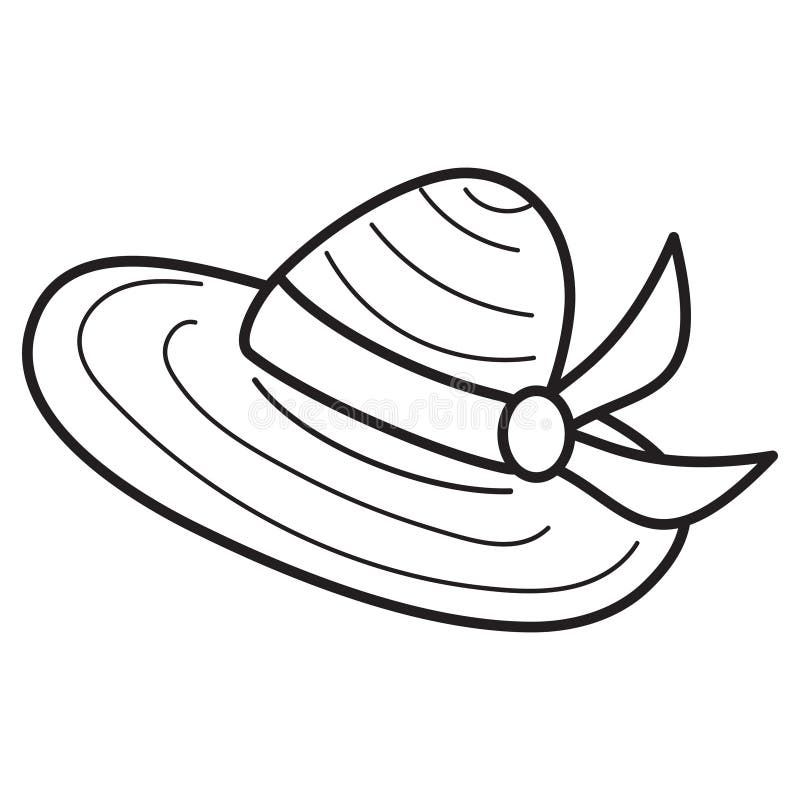 Straw Hat with Ribbon in Naive Cartoon Style. Coloring Page or Book for ...