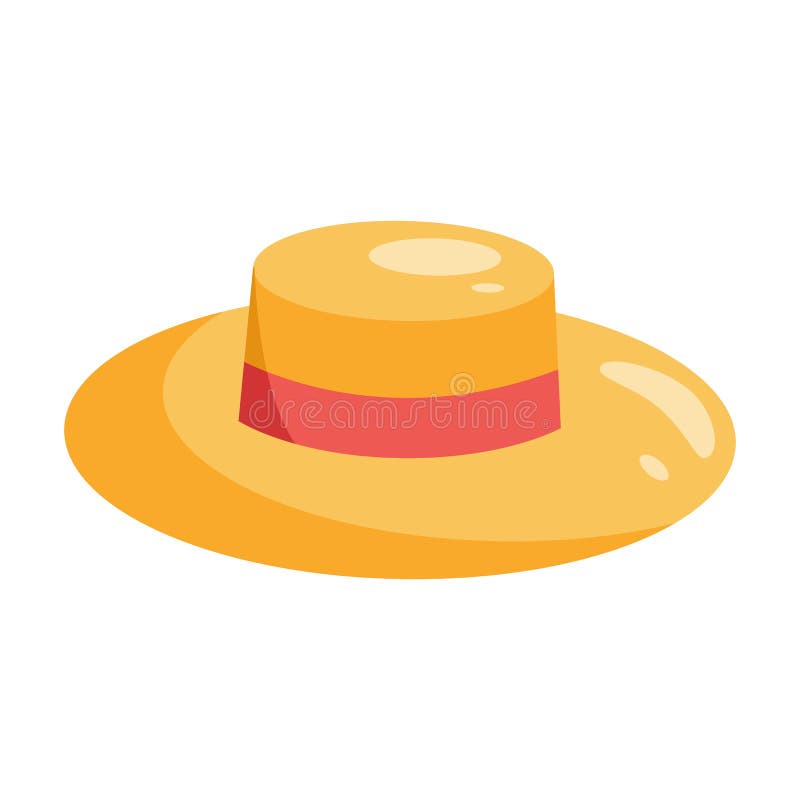 Straw Hat. Vector Flat Illustration of Yellow Straw Hat Stock Vector