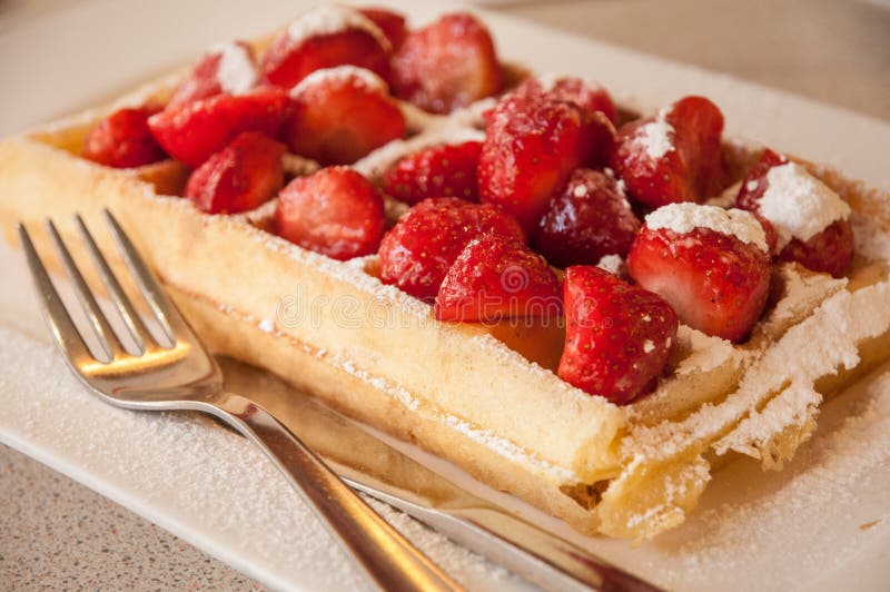 Strawberries Belgian Waffle Stock Image Image of calories, cooking