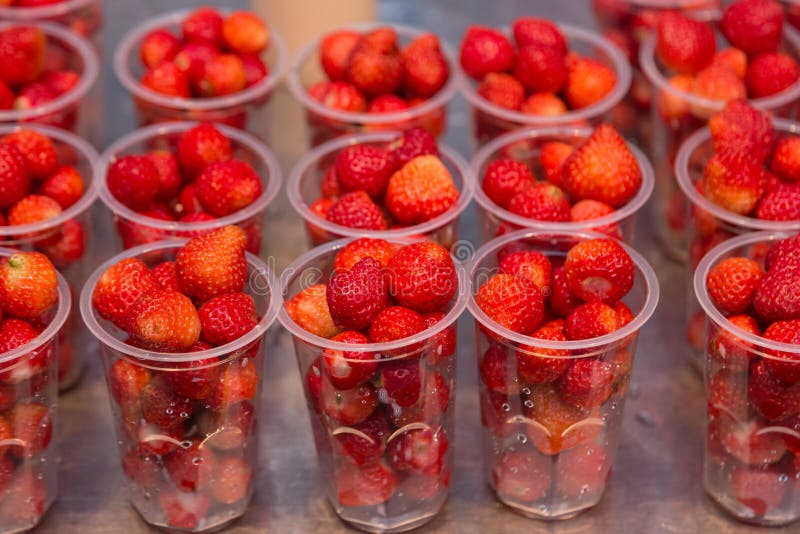 Strawberries in Clear Plastic Cups Stock Image Image of natural, cups