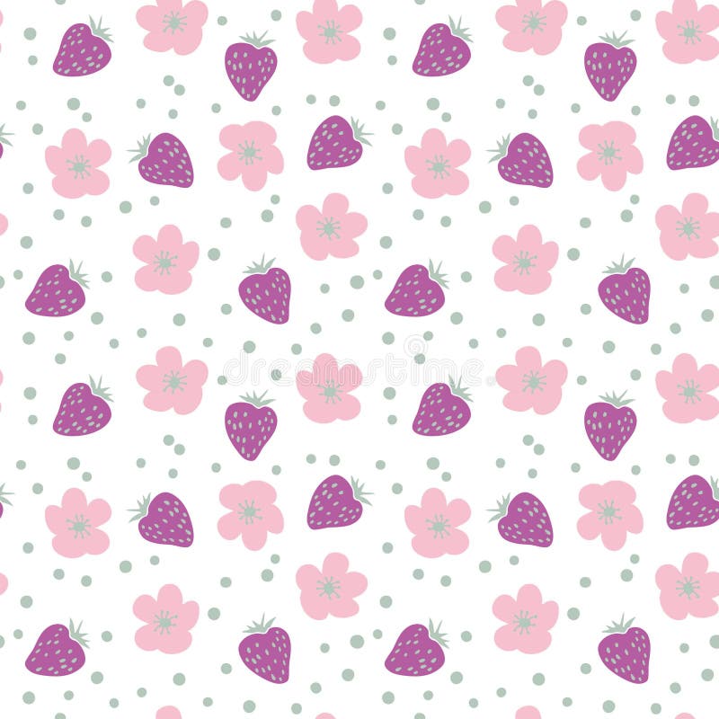 Strawberries, flowers and drops seamless pattern. Design for T-shirt, textile and prints.