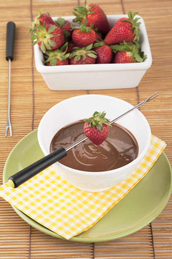 Strawberries and Melted Chocolate Stock Photo Image of syrup, wooden